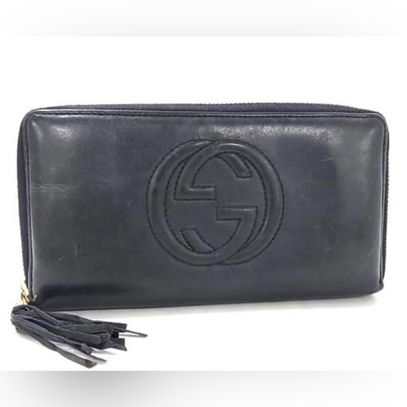 Gucci Navy Blue Zippered Wallet - 100% Authentic - Picture 1 of 6